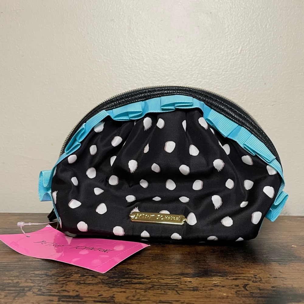 Betsey Johnson Black and White Polka Dot Bag with Blue Accents - Picture 1 of 5